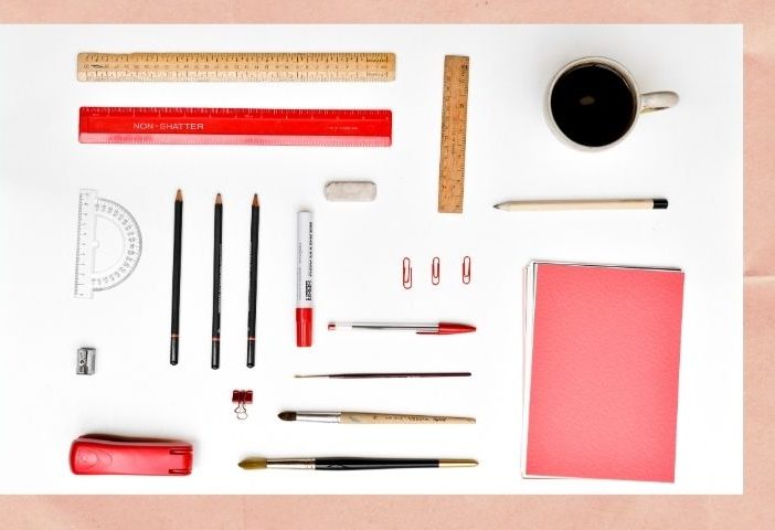 a bunch of architect tools on white table